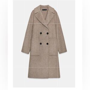 Zara Brown Double-Breasted Wool Coat